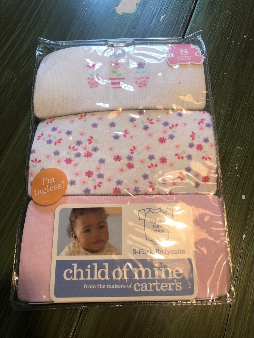 Child of Mine NEW Baby Girl Tagless Pink Floral Bodysuits 3-Pack Size 3 Months